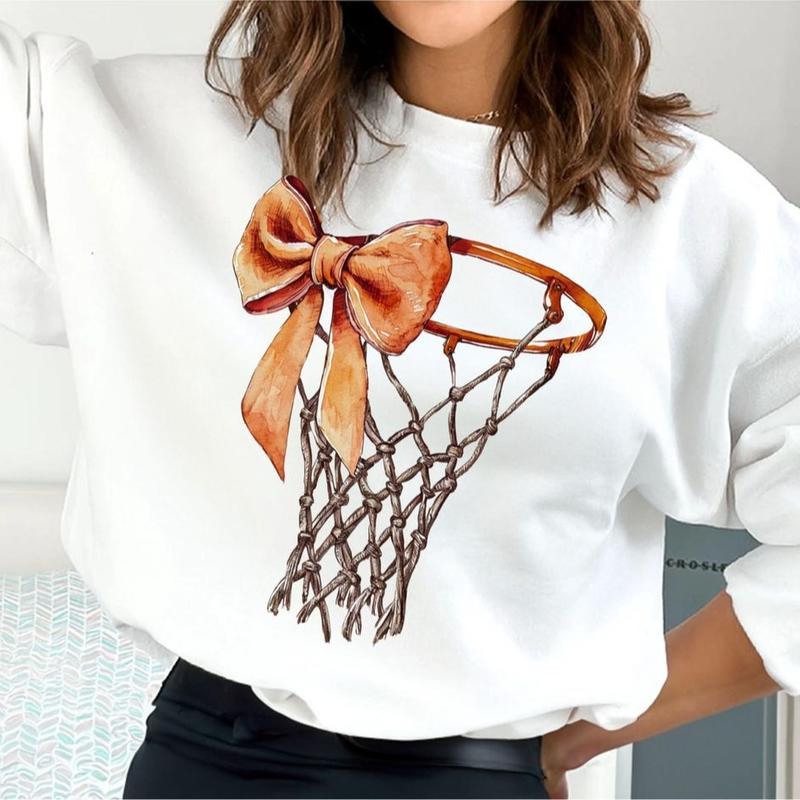 Coquette Bow Basketball Game Day Hop Crewneck Sweatshirt, Basketball Mama, Basketball Mom, Coquette Basketball Game Day Shirt