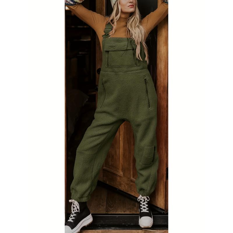 Winter Warm Fleece Women's Loose Casual Overalls Jumpsuits With Pockets Fabric Polyester Comfort Basic Minimalist