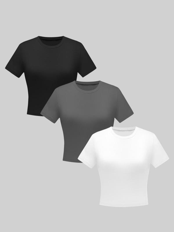 Women's Plain Round Neck Tee, Casual Short Sleeve Crew Neck T-Shirt for Summer, Ladies Clothes for Daily Wear