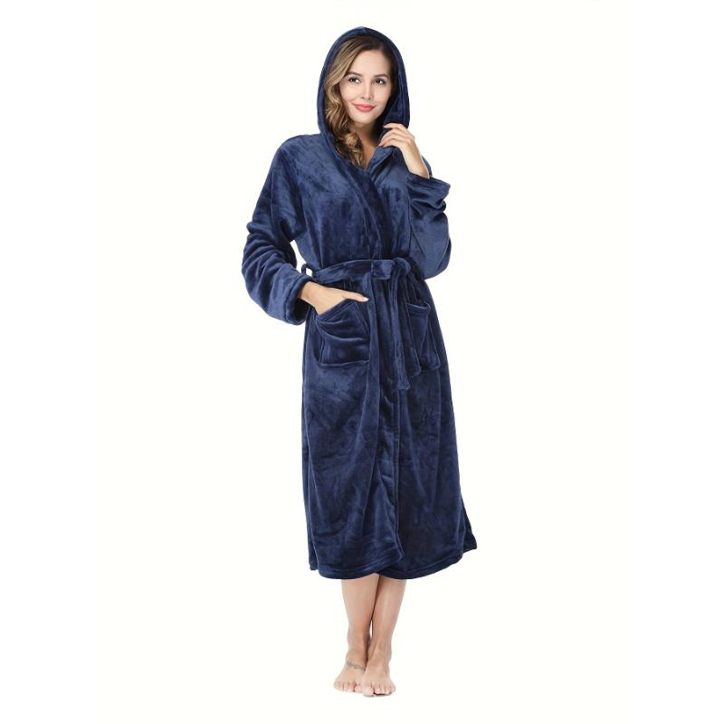 Elegant & Cozy Women's Hooded Robe - Durable Knit, Belt & Pockets, Perfect for Fall Winter Nights