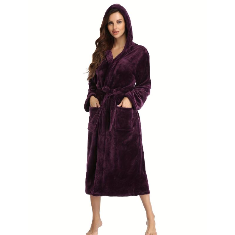 Elegant & Cozy Women's Hooded Robe - Durable Knit, Belt & Pockets, Perfect for Fall Winter Nights