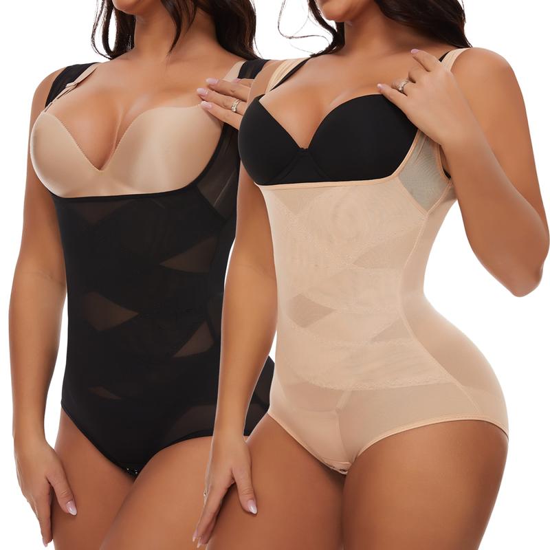 Women's Seamless Tummy Control Shapewear Bodysuit Fajas Waist Trainer Butt Lifting Full Body Shaper, Contrast Mesh Breathable Shaping Bodysuit, Ladies Shapewear For All Seasons Womenswear Fabric Nylon Spandex Knit