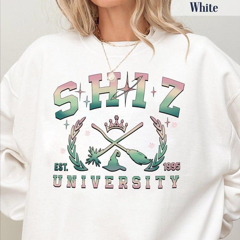 Shiz University Crewneck Witch Pink and Green Shirt, Wicked Glitter Colorful Shirt, Wicked A New Musical Sweatshirt Defy Gravity Hoodie