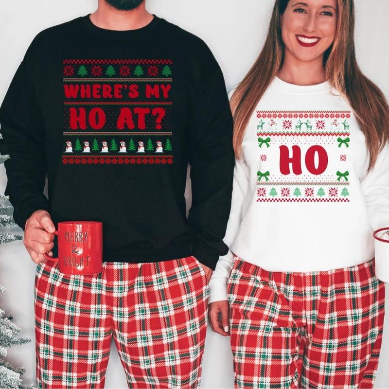 Where's My Ho At Couple's Christmas Sweater, Unisex Funny Couples Ugly Christmas Sweater, Couples Matching Ugly Christmas Sweater, Ho Ugly Sweater