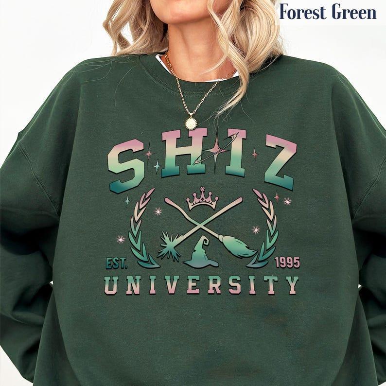 Shiz University Crewneck Witch Pink and Green Shirt, Wicked Glitter Colorful Shirt, Wicked A New Musical Sweatshirt Defy Gravity Hoodie