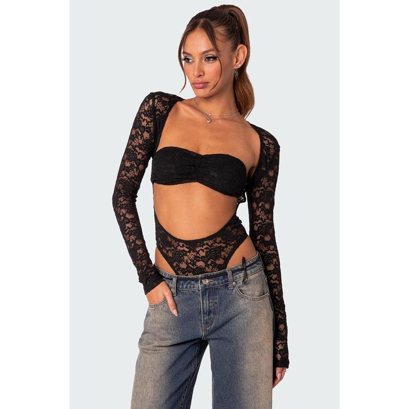 Zoey Sheer Lace Two Piece Bodysuit