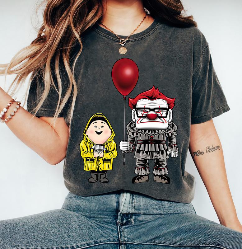 Up Horror Character Pennywise Halloween T-Shirt, Halloween Party Matching Family Shirts Soft Cotton Crewneck Sweatshirt Hoodie T-Shirt for Daily Outfit, Gift For Him, Gift For Her