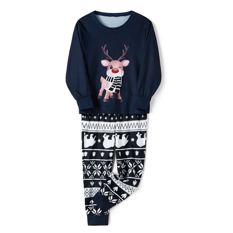 Matching Christmas Pajamas For Family Christmas Elk Print Long Sleeve Tops and Stretch Casual Pants Sleepwear