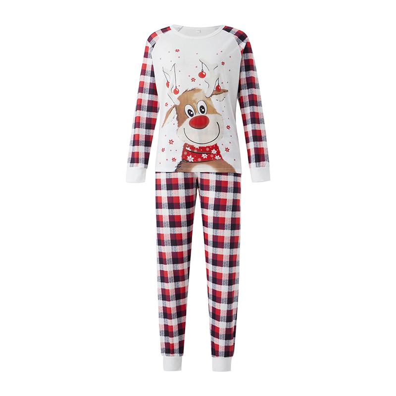 Matching Christmas Pajamas For Family ,Cartoon Elk Plaid Print Holiday Pajamas