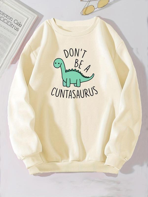 Dinosaur Print Long Sleeve Sweatshirt for Women, Casual Comfort Crewneck Sweatshirt for Lady, 