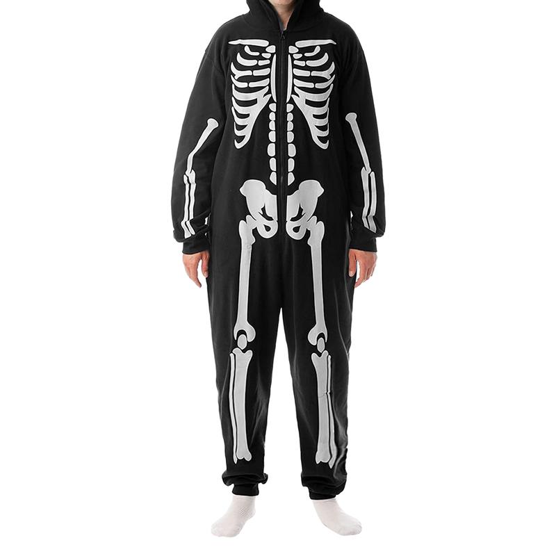 Family Matching Halloween Onesie Pajamas, Funny Skeleton Printed Hooded Zipper PJs Loungewear for Men Women Kids Long Sleeve Sleeve