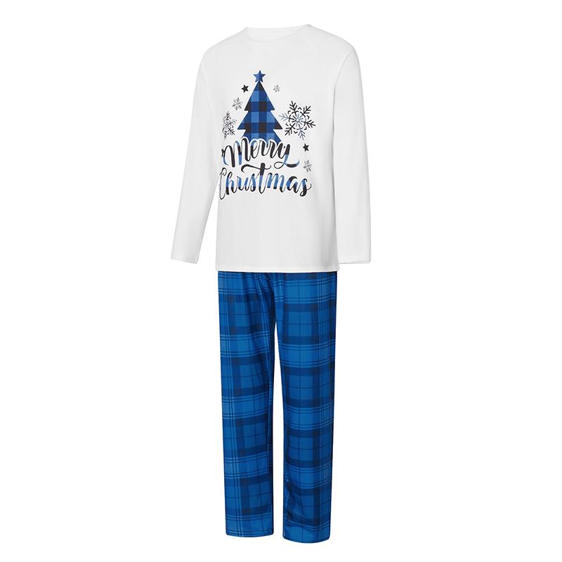 Family Matching Christmas Pajamas Set, Long Sleeve Letter Raglan Tops + Plaid Pants Set Loungewear