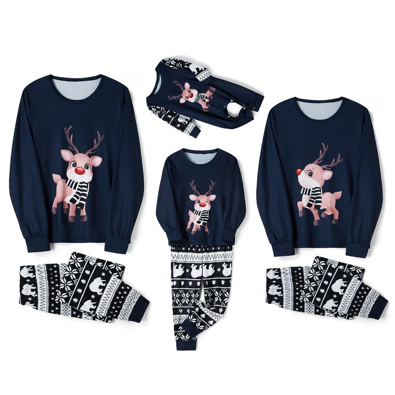 Matching Christmas Pajamas For Family Christmas Elk Print Long Sleeve Tops and Stretch Casual Pants Sleepwear