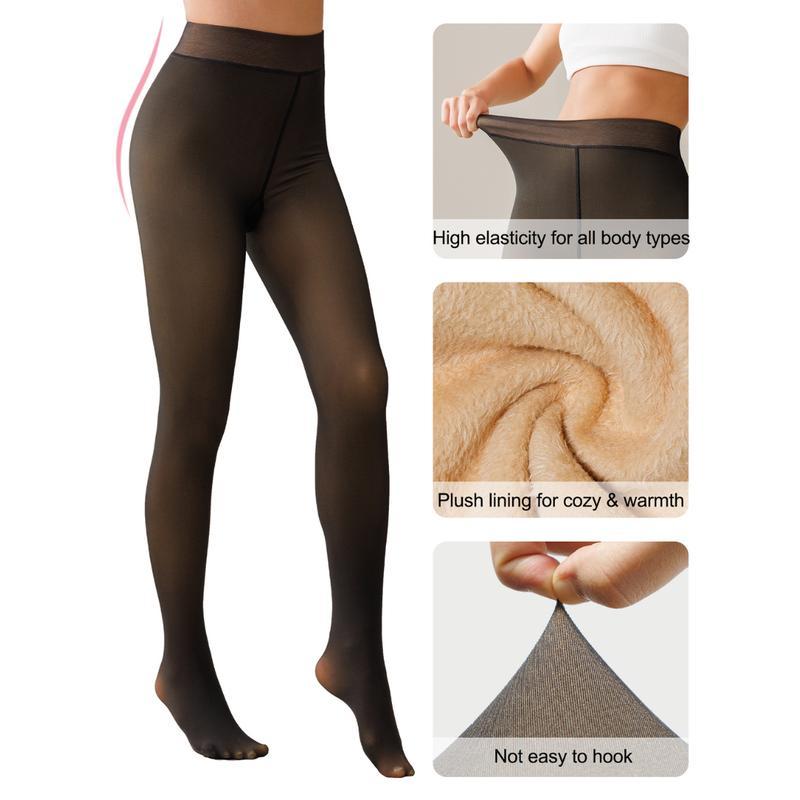 Fleece Lined Tights Womenswear Size XS-XXLThermal Winter Basic Tights Leggings ThickSemi-Transparent Underwear Pantyhose ClosedFoot Available in Light Mid Deep Skin Tone