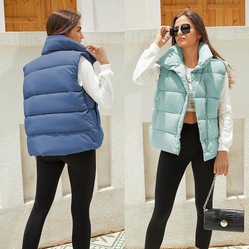 Women's Lightweight Zip Up Puffer Vest Stand Collar Sleeveless Padded Gilet with Pockets