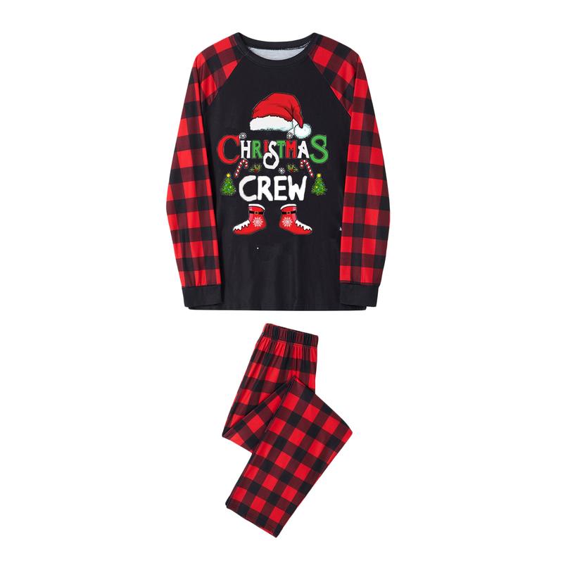 Matching Christmas Pajamas For Family, Baby Romper Letter Christmas Hat Print Long Sleeve Tops + Plaid Pants Sleepwear Set