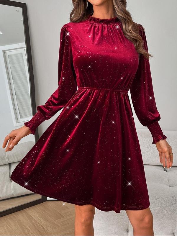 Women's Glitter Velvet Dress, Elegant Long Sleeve Dress for Party Holiday Wedding Guest, Ladies Fall & Winter Clothes