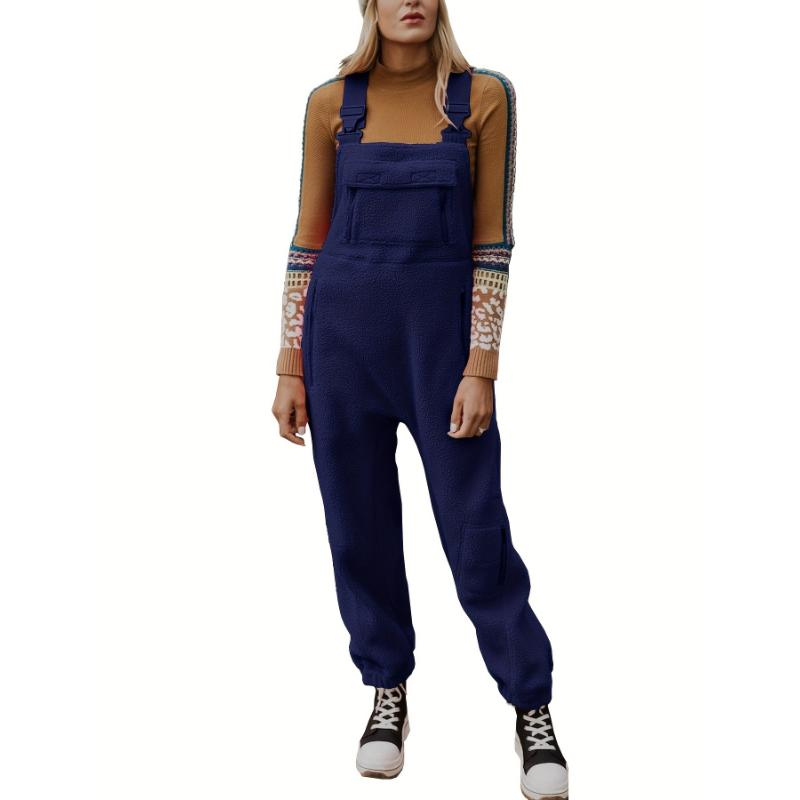 Winter Warm Fleece Women's Loose Casual Overalls Jumpsuits With Pockets Fabric Polyester Comfort Basic Minimalist