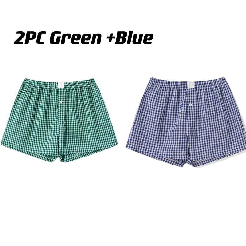 Plaid boxers shorts two-pack Women’s Plaid Print Shorts Elastic Low Waist Button Front Lounge Shorts Boxers Streetwear， Lady Fabric Underwear Womenswear，Back To School Outfits