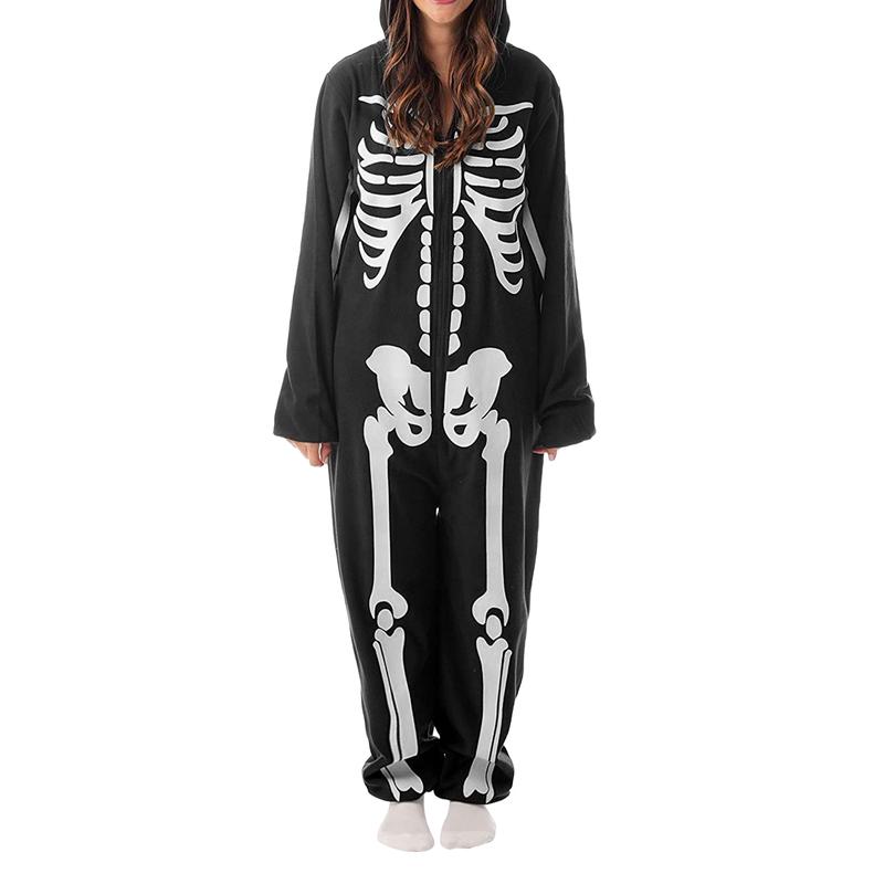 Family Matching Halloween Onesie Pajamas, Funny Skeleton Printed Hooded Zipper PJs Loungewear for Men Women Kids Long Sleeve Sleeve