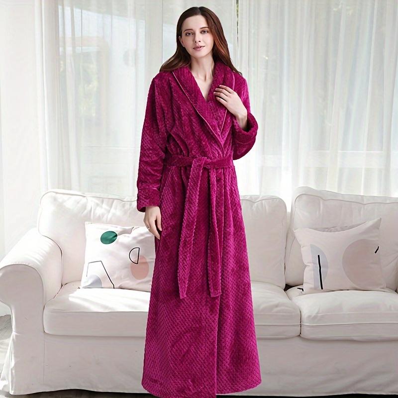 1 Thickened Flannel Bathrobe, Long Sleeve Long Bathrobe, Soft Coral Velvet Home Wear, Plush Robe Home Supplies, Bathroom Supplies