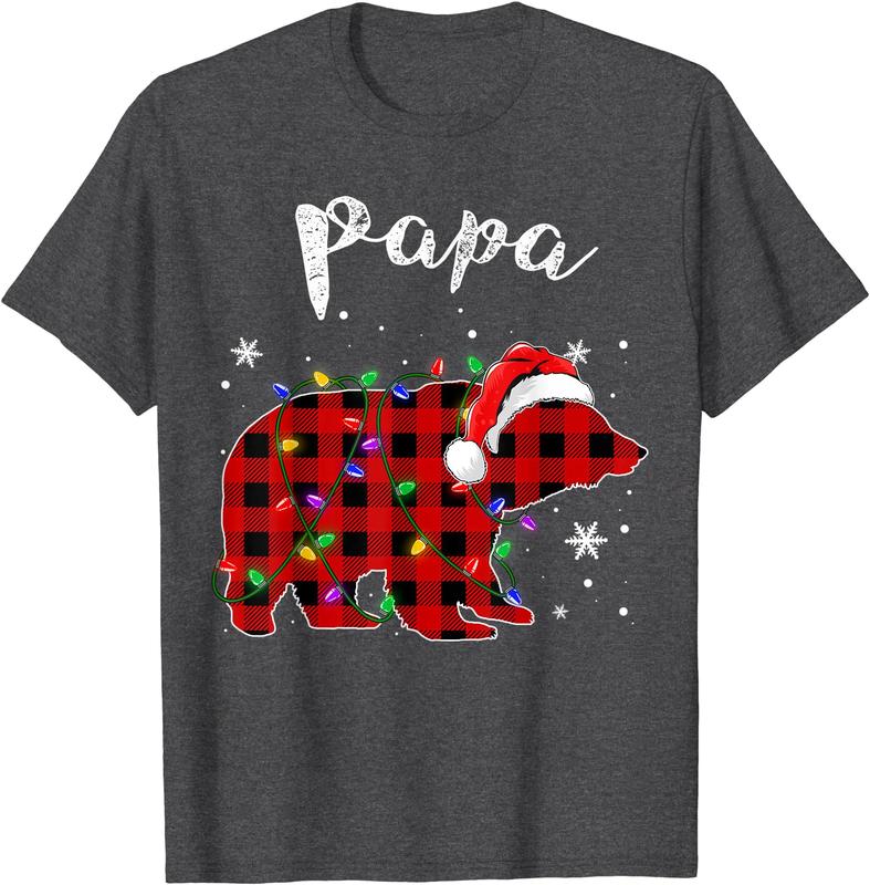 Red Plaid Papa Bear Buffalo Matching Family Pajama Christmas T-Shirt