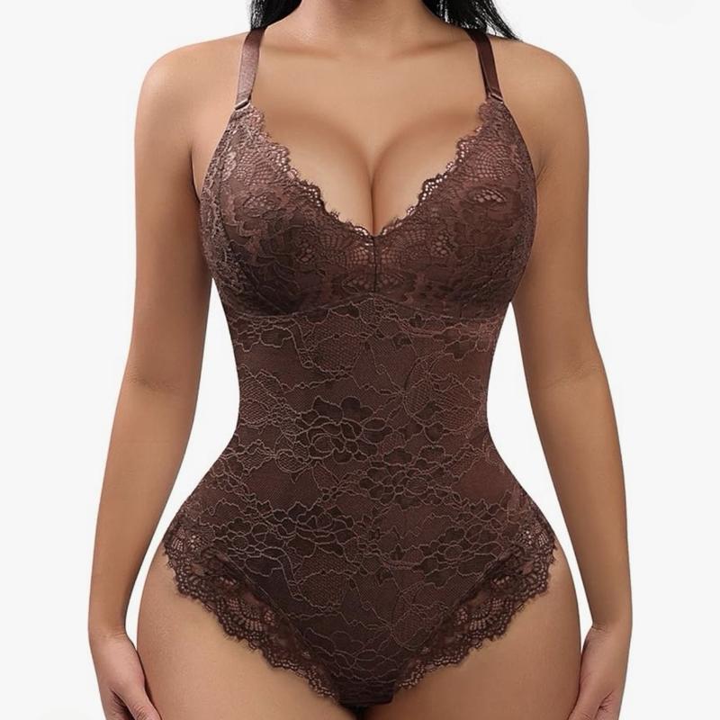 Lace Bodysuit for Women Tummy Control Shapewear V-Neck Sleeveless Tops Breathable Clothing