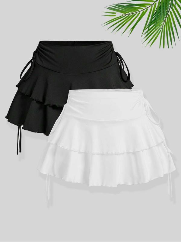 Women's Solid Tie Side Tiered Layer Skirt, Casual Fashion Cozy Skirt for Daily Outdoor Wear, Ladies Bottoms for Summer