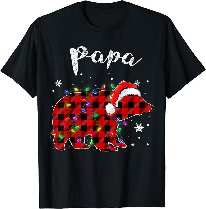 Red Plaid Papa Bear Buffalo Matching Family Pajama Christmas T-Shirt