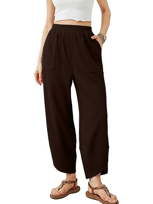 Women's Solid Color Pocket Elastic Waist Pants, Casual Comfy Tulip Hem Trousers for Daily Wear, Ladies Bottoms for All Seasons