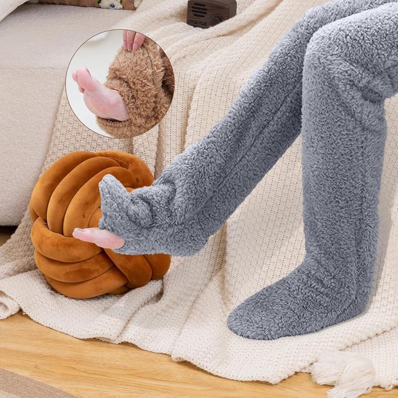 Over Knee High Fuzzy Socks Plush Slipper Stockings Furry Long Leg Warmers Winter Air-Conditioned Home Sleeping Socks