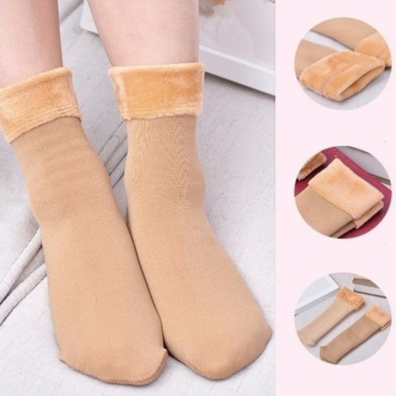 Winter Warm Solid Women Socks Thicken Thermal Socks Wool Cashmere Nylon Black Skin Seamless Snow Sock Velvet Unisex Fashion SockFleece Lined Sheer Winter Tights