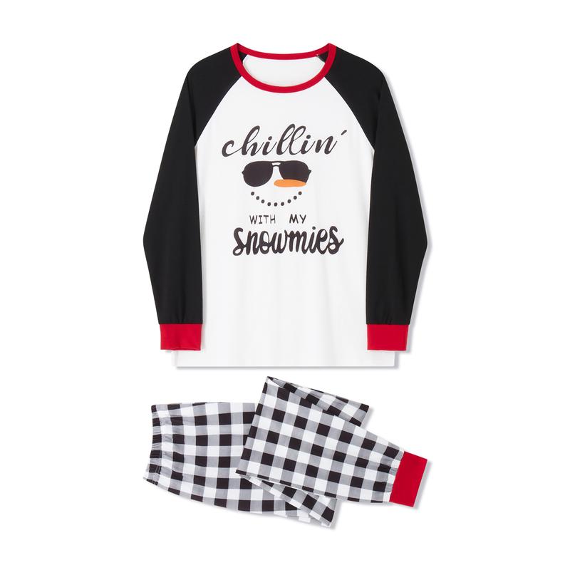 Matching Christmas Pajamas For Family Sunglasses Letter Print Long Sleeve Tops and Plaid Pants Sleepwear