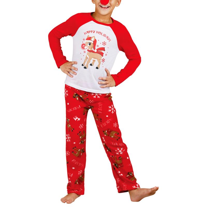 2024 New Christmas Family Pajamas Set, Deer Print Long Sleeve Round Collar Pullover+Trousers Xmas Pj's Clothes Homewear Sleepwear Loungewear Nightwear for Women Men Kids Pants Womenswear