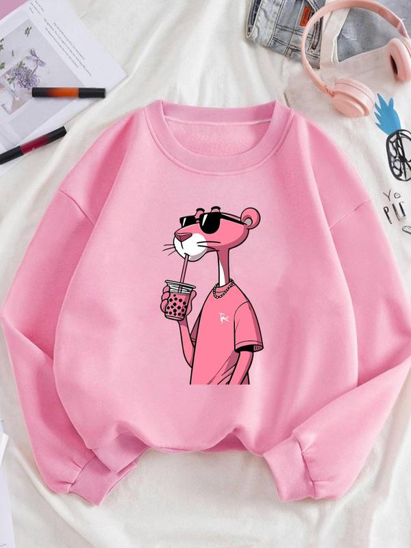 Women's Cartoon Character Print Crew Neck Sweatshirt, Casual Long Sleeve Pullover, Women's Fall & Winter Clothes for Daily Wear