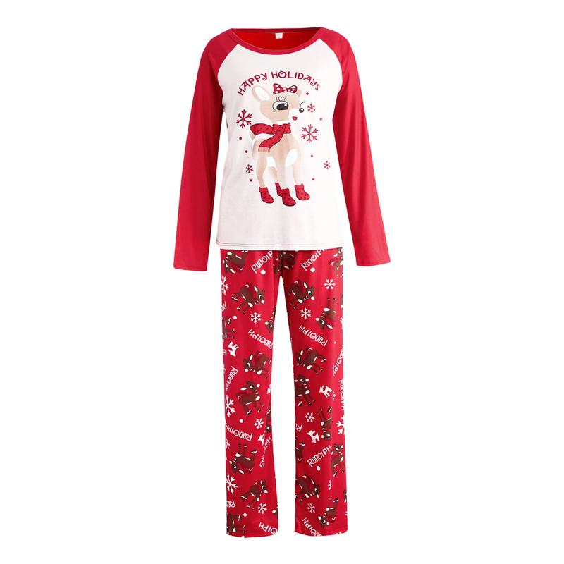 2024 New Christmas Family Pajamas Set, Deer Print Long Sleeve Round Collar Pullover+Trousers Xmas Pj's Clothes Homewear Sleepwear Loungewear Nightwear for Women Men Kids Pants Womenswear