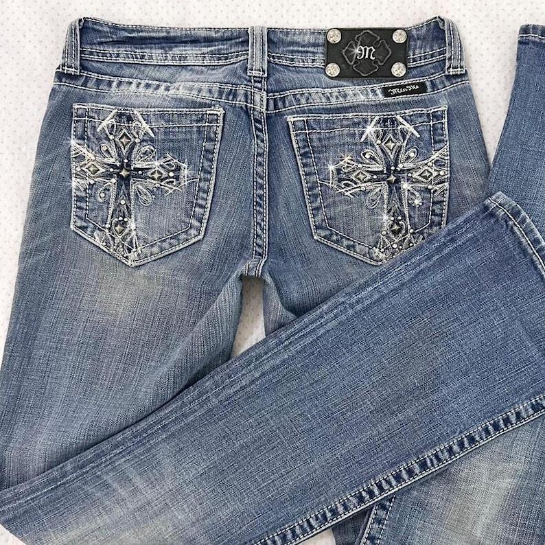 Flared Low Rise Jeans with Rhinestones, Miss.me Jeans, Vintage Style, 90s Inspired Plus Size