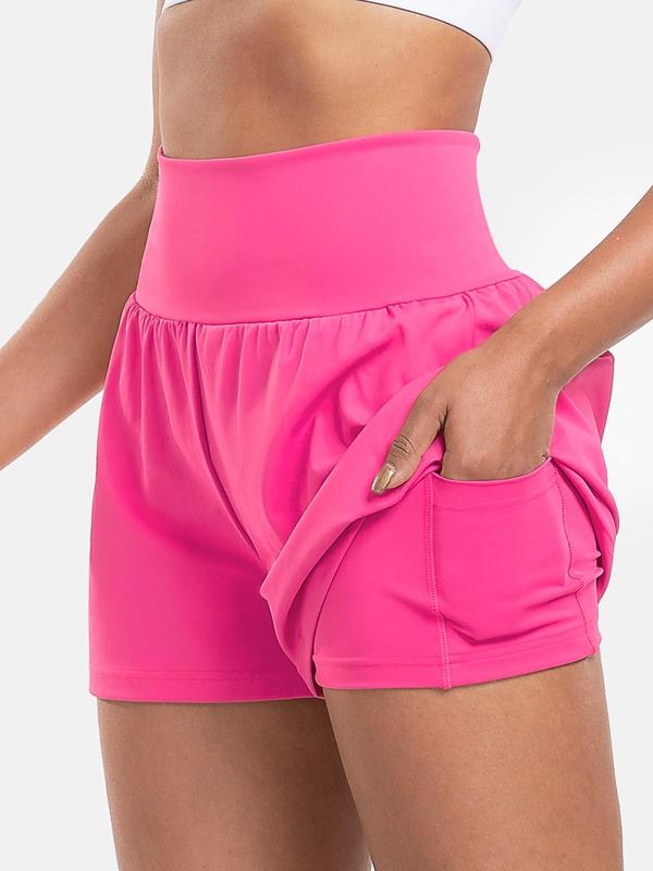 Women's 2 in 1 High Waist Pocket Shorts, Casual Comfy Breathable High Stretch Shorts for Indoor Outdoor Activities, Ladies Summer Bottoms