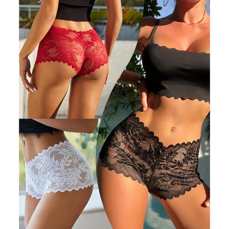 Women's Underwear Sexy V-Waist Shorts Underwear for Women Lace High Waist Cheeky Panties Bikini Panty