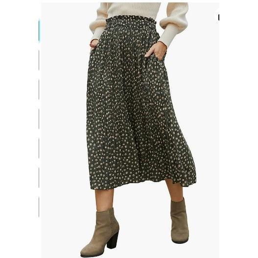 2024 New Arrival Hot Sale Women's High Waist Dots Pleated Skirt Mid-Length Skirt with Pockets