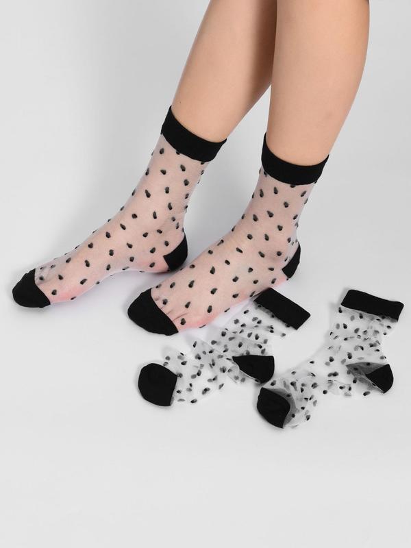 Women's 2 Pairs Polka Dot Sheer Mesh Socks, Summer 2024 See Through Breathable Crew Socks, Multipack Summer Thin Socks, Women's Socks & Hosiery