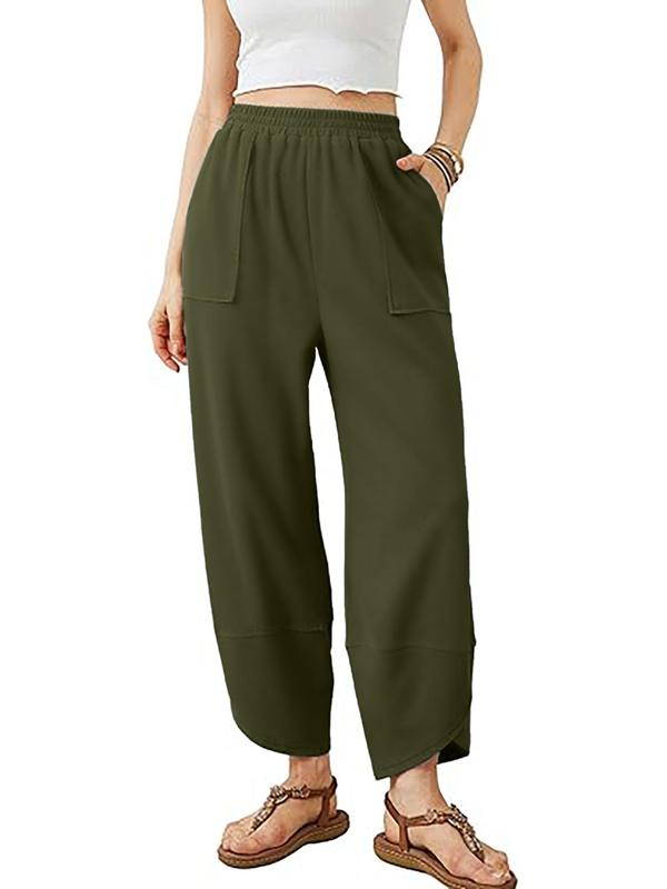 Women's Solid Color Pocket Elastic Waist Pants, Casual Comfy Tulip Hem Trousers for Daily Wear, Ladies Bottoms for All Seasons