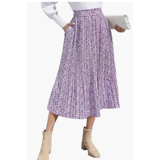 2024 New Arrival Hot Sale Women's High Waist Dots Pleated Skirt Mid-Length Skirt with Pockets