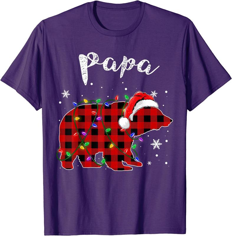 Red Plaid Papa Bear Buffalo Matching Family Pajama Christmas T-Shirt