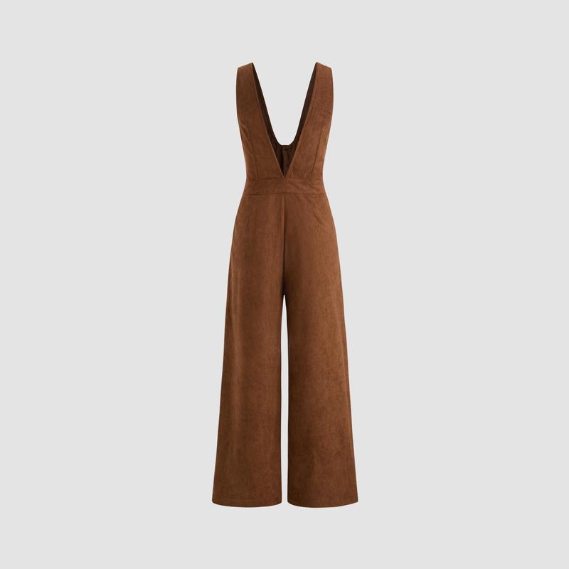 Cider [3 colors, size 2-10] Corduroy Scoop Neckline Solid Button Pocket Overall Jumpsuit