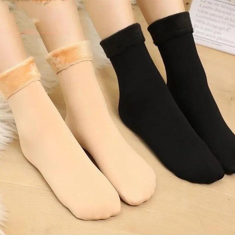 Winter Warm Solid Women Socks Thicken Thermal Socks Wool Cashmere Nylon Black Skin Seamless Snow Sock Velvet Unisex Fashion SockFleece Lined Sheer Winter Tights