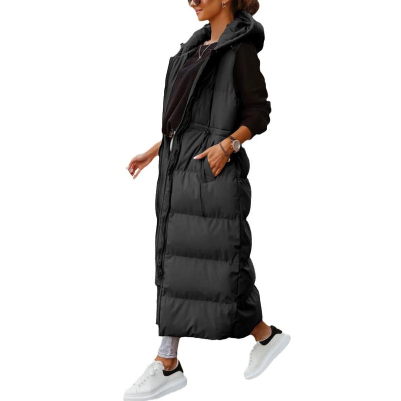 Tankaneo Women's Long Quilted Vest Hooded Maxi Length Sleeveless Puffer Vest Padded Coat Winter Outerwear