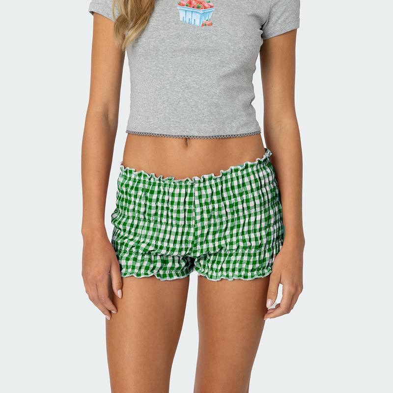 Women Y2k Ruffle Shorts Ruched Plaid Shorts Micro Shorts Pajama Bottoms Y2k Cute Pettipants Gingham Boxer Shorts