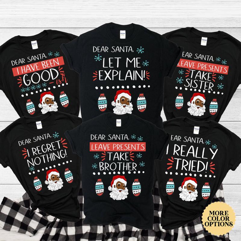 Black Santa Claus Christmas Pajamas, Matching Family Christmas Pajamas, Holiday Pajamas, Christmas PJs Family, Brown Santa Christmas Shirts N5