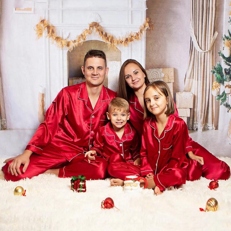 Christmas Pajamas Family Matching Sets Silky Satin Sleepwear Xmas PJS for Women Men Couples Adult Kids,Cute Pajama,Cozy Pajamas Silky Mommy and Me Christmas Pajamas